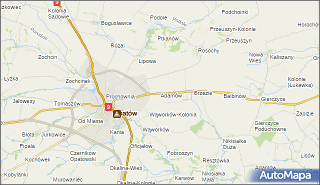 mapa Adamów gmina Opatów, Adamów gmina Opatów na mapie Targeo