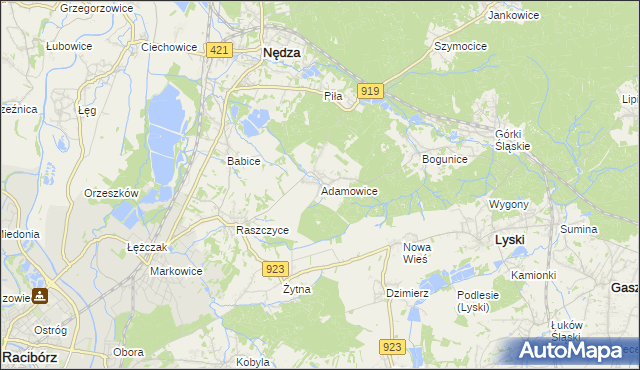 mapa Adamowice gmina Lyski, Adamowice gmina Lyski na mapie Targeo
