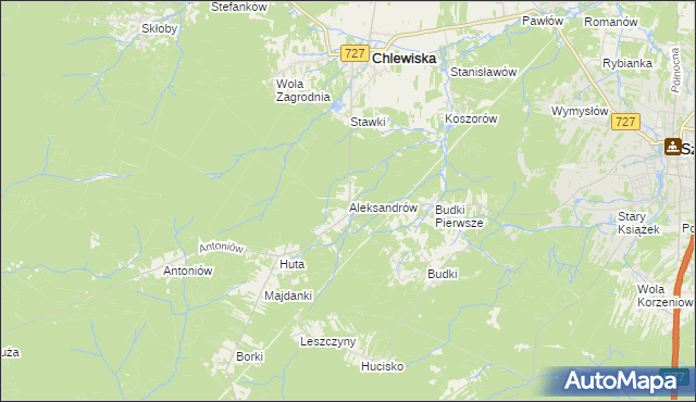 mapa Aleksandrów gmina Chlewiska, Aleksandrów gmina Chlewiska na mapie Targeo