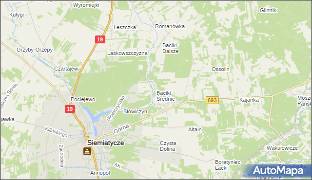 mapa Baciki Średnie, Baciki Średnie na mapie Targeo