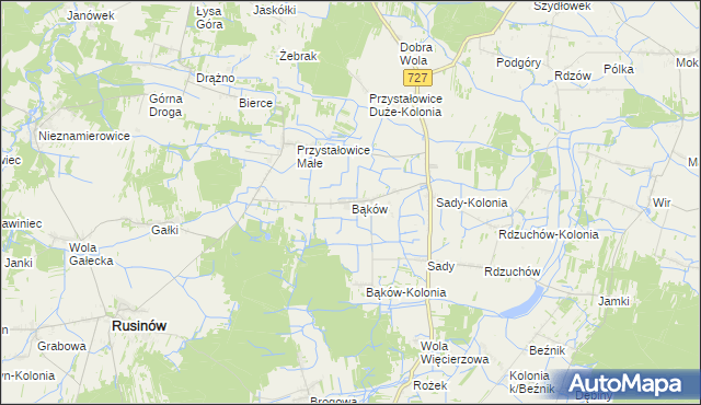 mapa Bąków gmina Rusinów, Bąków gmina Rusinów na mapie Targeo