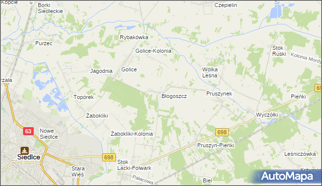 mapa Błogoszcz, Błogoszcz na mapie Targeo