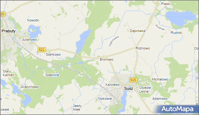 mapa Bronowo gmina Susz, Bronowo gmina Susz na mapie Targeo