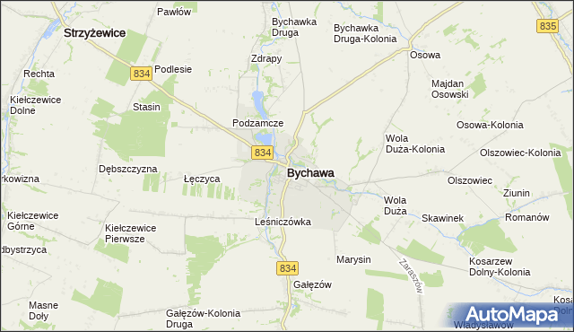 mapa Bychawa, Bychawa na mapie Targeo