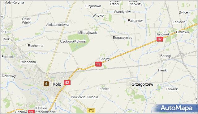 mapa Chojny gmina Koło, Chojny gmina Koło na mapie Targeo