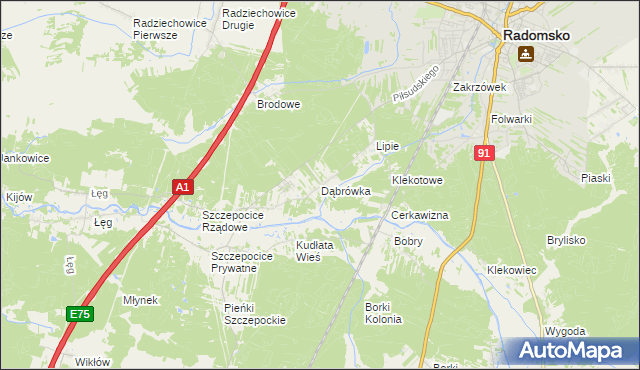 mapa Dąbrówka gmina Radomsko, Dąbrówka gmina Radomsko na mapie Targeo