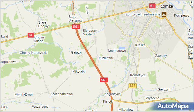 mapa Dłużniewo gmina Łomża, Dłużniewo gmina Łomża na mapie Targeo