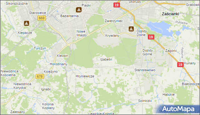mapa Izabelin gmina Juchnowiec Kościelny, Izabelin gmina Juchnowiec Kościelny na mapie Targeo