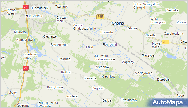 mapa Janowice Poduszowskie, Janowice Poduszowskie na mapie Targeo