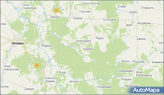 mapa Józefów gmina Widawa, Józefów gmina Widawa na mapie Targeo