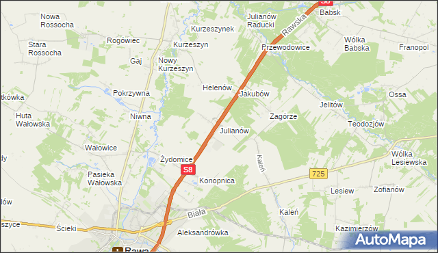 mapa Julianów gmina Rawa Mazowiecka, Julianów gmina Rawa Mazowiecka na mapie Targeo