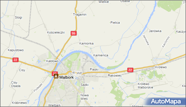 mapa Kamienica gmina Malbork, Kamienica gmina Malbork na mapie Targeo