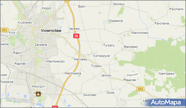 mapa Komaszyce gmina Inowrocław, Komaszyce gmina Inowrocław na mapie Targeo
