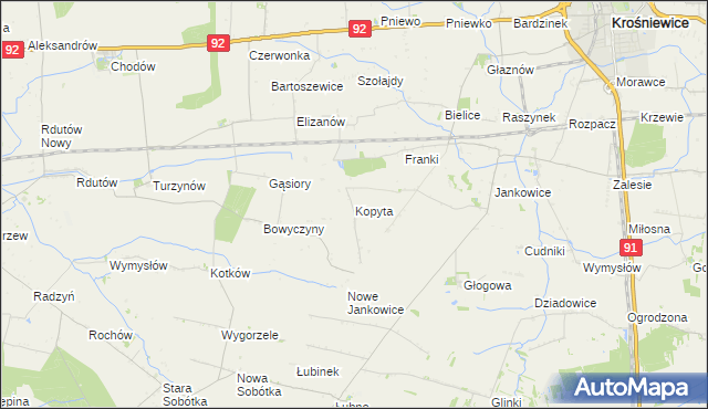 mapa Kopyta gmina Krośniewice, Kopyta gmina Krośniewice na mapie Targeo