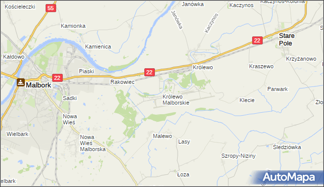 mapa Królewo Malborskie, Królewo Malborskie na mapie Targeo