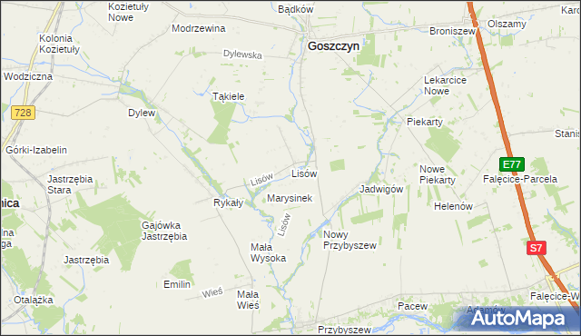 mapa Lisów gmina Promna, Lisów gmina Promna na mapie Targeo
