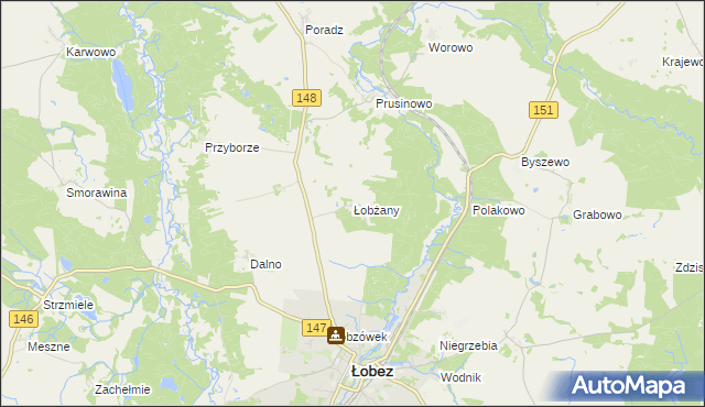 mapa Łobżany, Łobżany na mapie Targeo