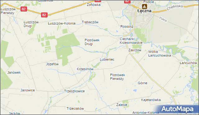 mapa Lubieniec gmina Mełgiew, Lubieniec gmina Mełgiew na mapie Targeo