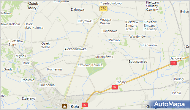 mapa Mikołajówek gmina Koło, Mikołajówek gmina Koło na mapie Targeo