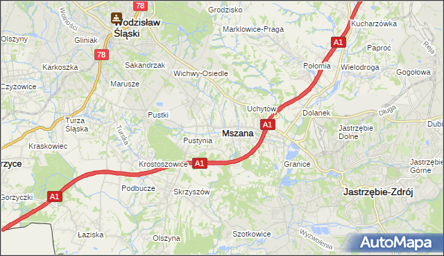 mapa Mszana powiat wodzisławski, Mszana powiat wodzisławski na mapie Targeo