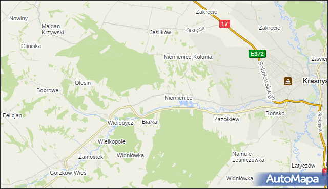 mapa Niemienice gmina Krasnystaw, Niemienice gmina Krasnystaw na mapie Targeo