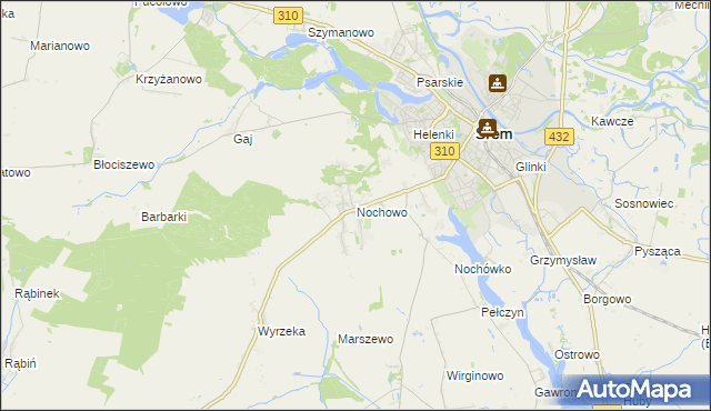 mapa Nochowo, Nochowo na mapie Targeo