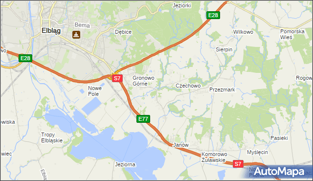 mapa Nowina gmina Elbląg, Nowina gmina Elbląg na mapie Targeo