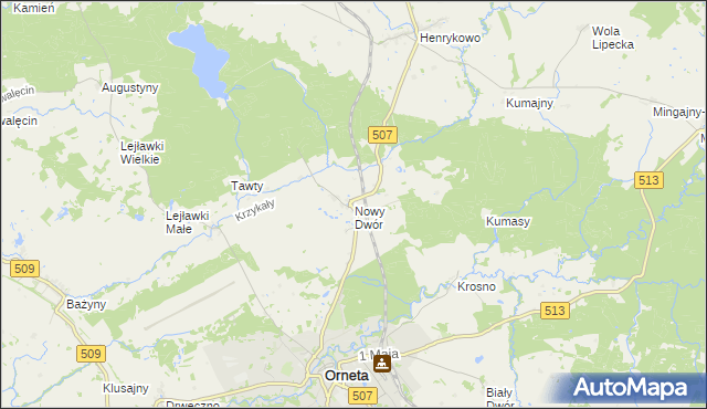 mapa Nowy Dwór gmina Orneta, Nowy Dwór gmina Orneta na mapie Targeo