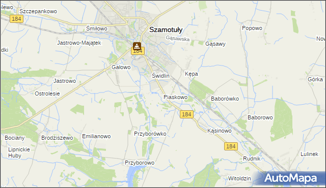 mapa Piaskowo gmina Szamotuły, Piaskowo gmina Szamotuły na mapie Targeo