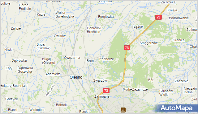 mapa Podborze gmina Olesno, Podborze gmina Olesno na mapie Targeo