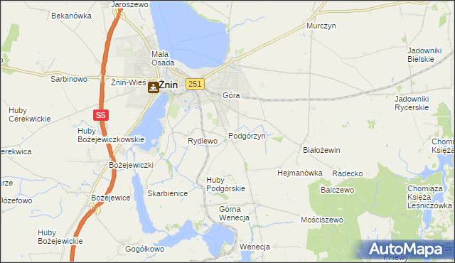 mapa Podgórzyn gmina Żnin, Podgórzyn gmina Żnin na mapie Targeo