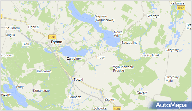 mapa Prusy gmina Rybno, Prusy gmina Rybno na mapie Targeo