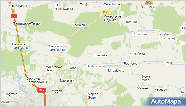 mapa Przecinka gmina Tomaszów Lubelski, Przecinka gmina Tomaszów Lubelski na mapie Targeo