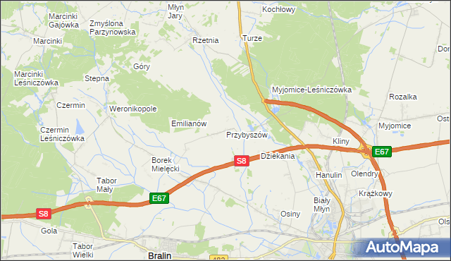 mapa Przybyszów gmina Kępno, Przybyszów gmina Kępno na mapie Targeo