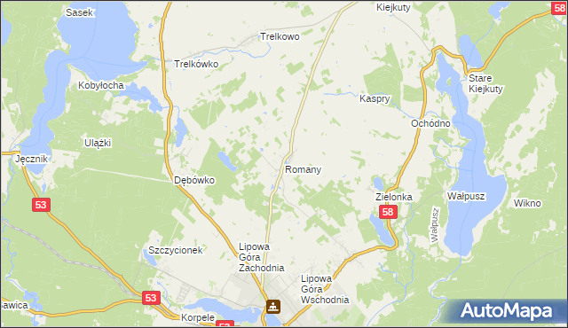 mapa Romany gmina Szczytno, Romany gmina Szczytno na mapie Targeo