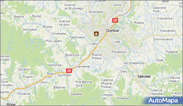 mapa Ropica Polska, Ropica Polska na mapie Targeo