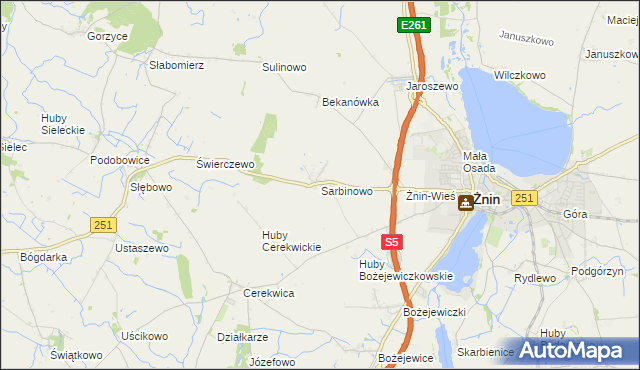 mapa Sarbinowo gmina Żnin, Sarbinowo gmina Żnin na mapie Targeo