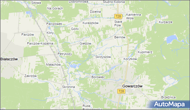 mapa Skrzyszów gmina Gowarczów, Skrzyszów gmina Gowarczów na mapie Targeo