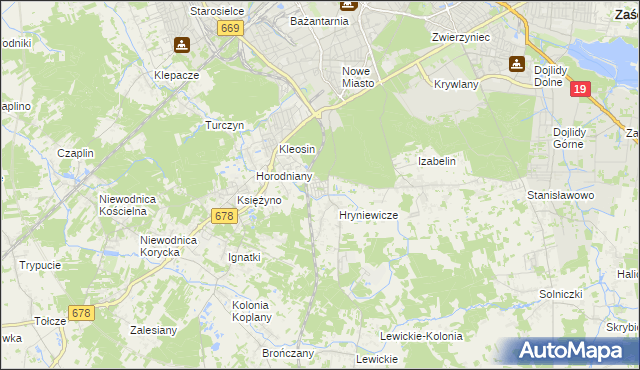 mapa Śródlesie gmina Juchnowiec Kościelny, Śródlesie gmina Juchnowiec Kościelny na mapie Targeo