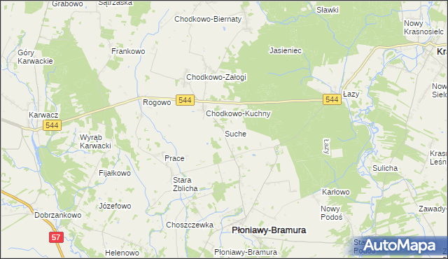 mapa Suche gmina Płoniawy-Bramura, Suche gmina Płoniawy-Bramura na mapie Targeo