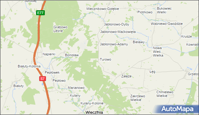 mapa Turowo gmina Wieczfnia Kościelna, Turowo gmina Wieczfnia Kościelna na mapie Targeo