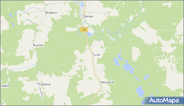 mapa Tursk gmina Sulęcin, Tursk gmina Sulęcin na mapie Targeo