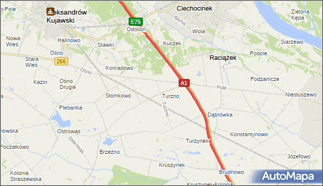 mapa Turzno gmina Raciążek, Turzno gmina Raciążek na mapie Targeo