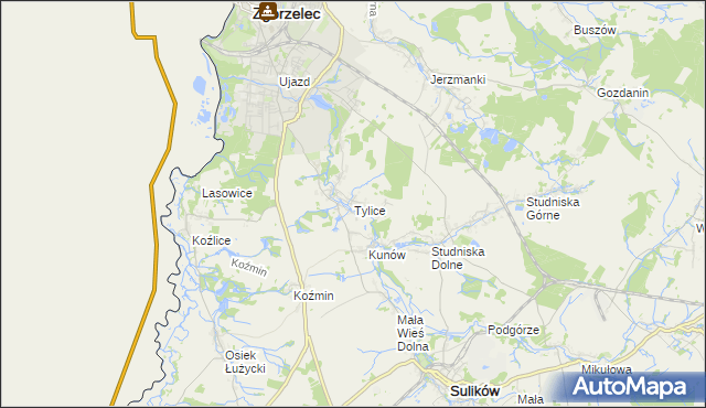 mapa Tylice gmina Zgorzelec, Tylice gmina Zgorzelec na mapie Targeo