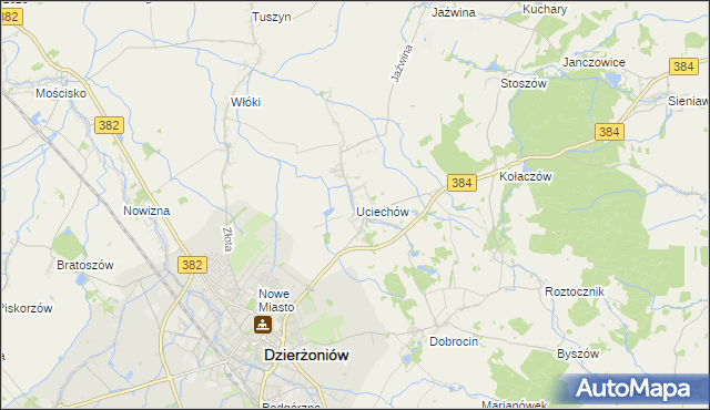 mapa Uciechów gmina Dzierżoniów, Uciechów gmina Dzierżoniów na mapie Targeo