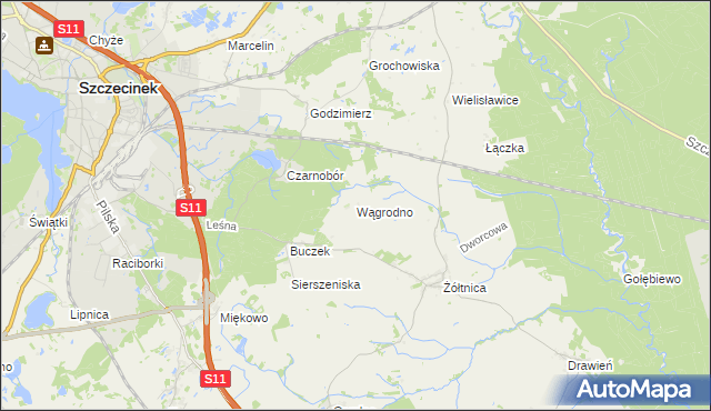 mapa Wągrodno gmina Szczecinek, Wągrodno gmina Szczecinek na mapie Targeo