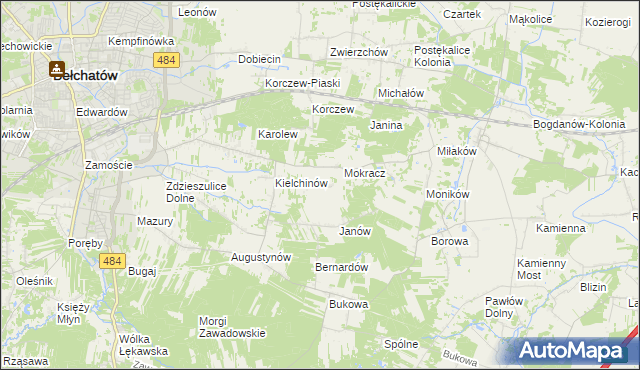 mapa Wiktorów gmina Bełchatów, Wiktorów gmina Bełchatów na mapie Targeo