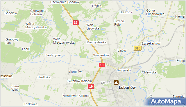 mapa Wincentów gmina Lubartów, Wincentów gmina Lubartów na mapie Targeo