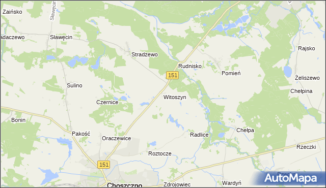 mapa Witoszyn gmina Choszczno, Witoszyn gmina Choszczno na mapie Targeo