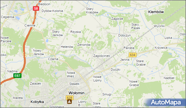 mapa Zagościniec gmina Wołomin, Zagościniec gmina Wołomin na mapie Targeo